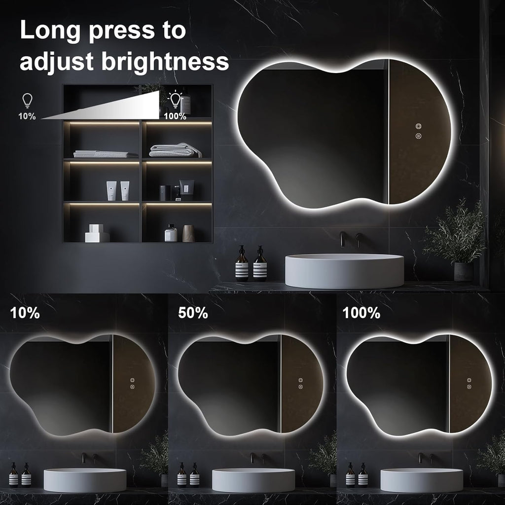 40"x30" Asymmetrical LED Bathroom Wall Mirror with Dual Lighting, Anti-Fog Pad, Dimmable Brightness & 3 Color Temperatures [Horizontal/Vertical]
