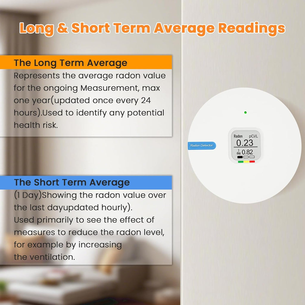 Radon Detector for Home, Portable Radon Tester, Lightweight, Easy to Use, Radon Tester with E-Ink Display, No Lab Fees, 3 AAA Batteries Powered, Bq/m3 and PCi/L Optional, White