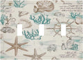 Mid Century Seashells Starfish Compass Decorative Switch Plates 3 Gang Wall Plate Triple Toggle Light Switch Cover Faceplate Electrical Wall Panels For Nursery Kids Room Decor