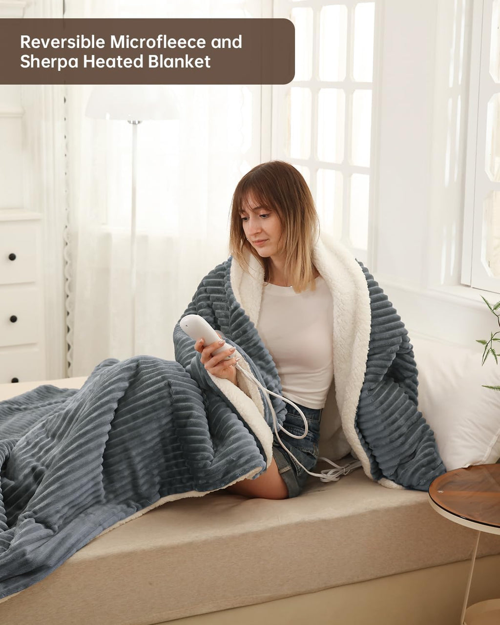 Electric Heated Blanket Throw Size, Washable Blanket Warmer for Home for Adults, Fast Heating Super Cozy Soft Flannel 50" x 60", 9 Heat Levels, 1-9H Auto-Off, ETL Certified, Silver