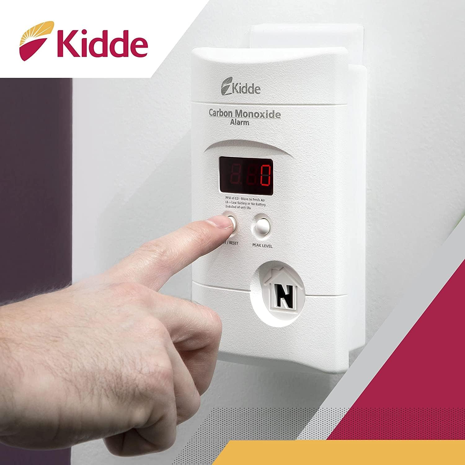 Kidde Carbon Monoxide Detector, Plug In Wall with 9-Volt Battery Backup, Digital LED Display - 6 Pack