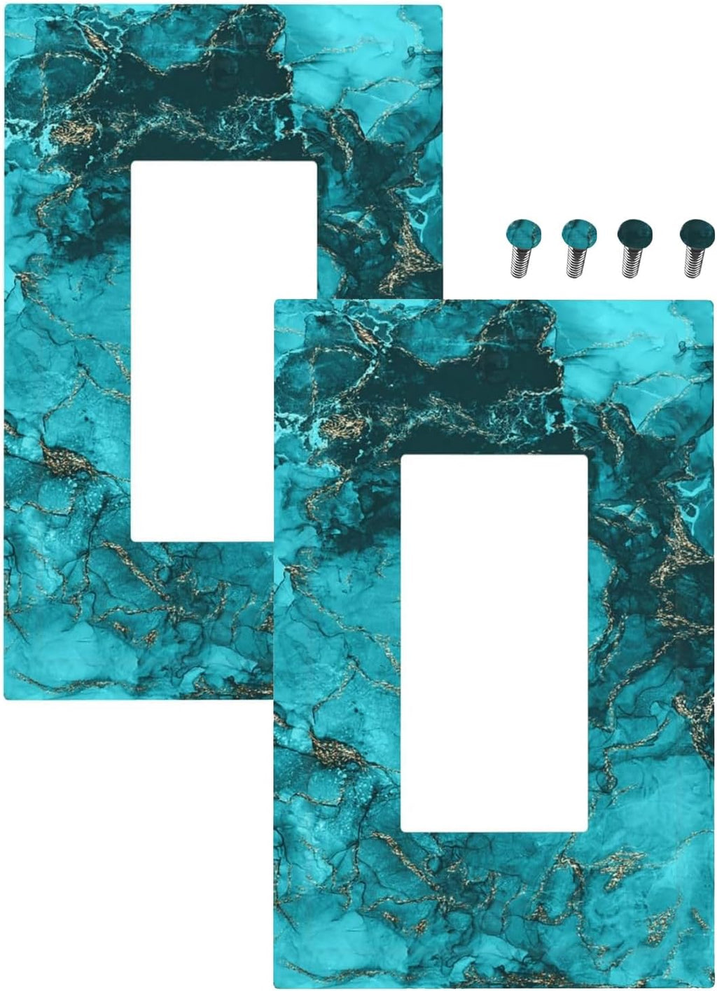 Decorative Outlet Covers Modern Abstract Turquoise Blue Marble Texture 1 Gang Rocker Light Switch Covers Single Decora GFCI Device Wall Plate for Bathroom Home Decor （2 Pack）