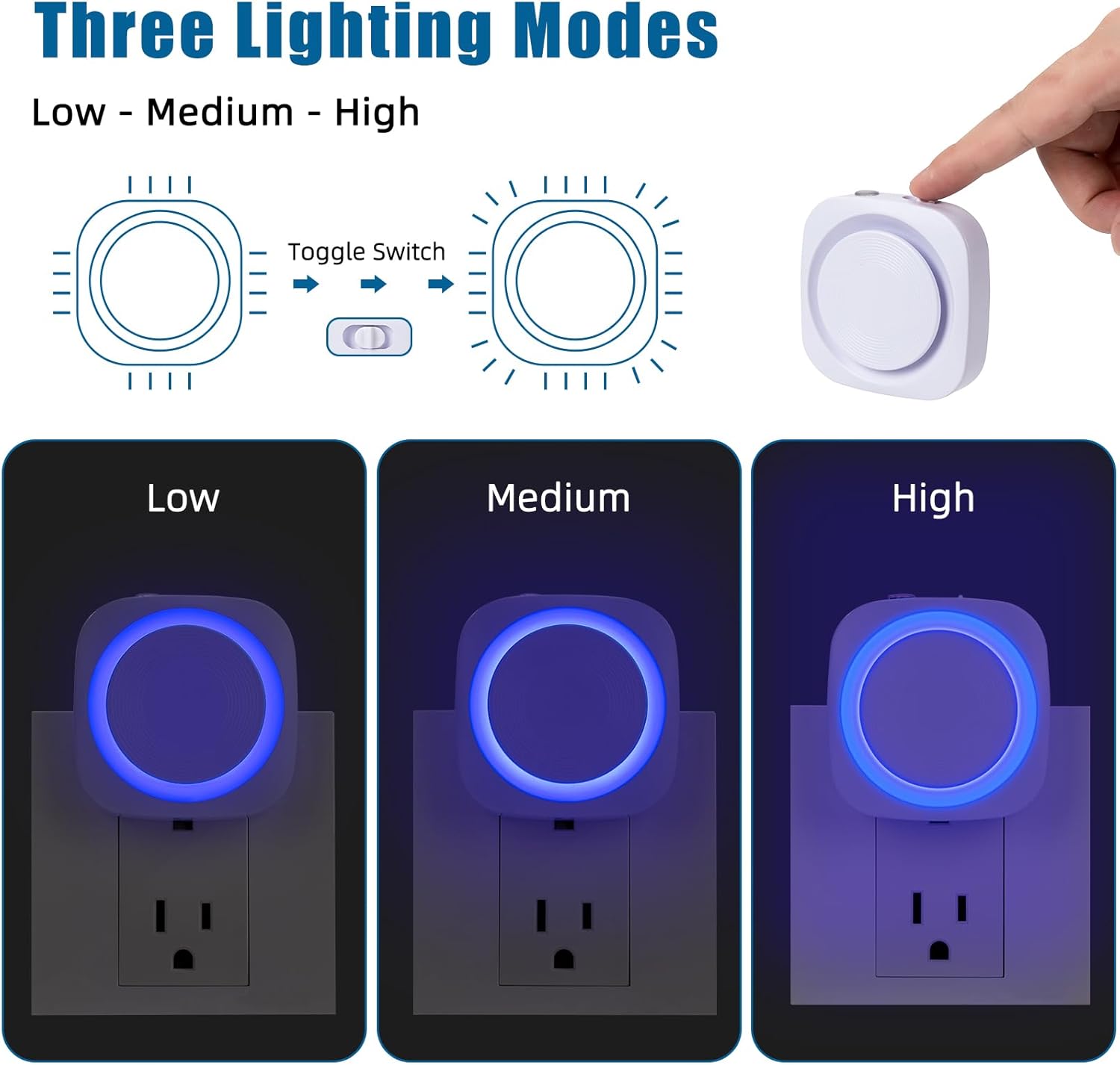 Blue Night Lights Plug into Wall, 4 Packs Dimmable Night Light with Dust to Dawn Sensor, Automatically Turn on and Off, Gentle Glow Nightlight for Bathroom,Bedroom,Stairs,Kitchen,Hallway, Blue