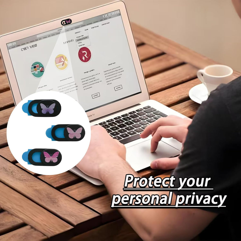 3 Pcs Laptop Camera Cover Slide, Ultra Thin Webcam Privacy Cover, Phone Camera Blocker to Protect Privacy for Laptop, Desktop, Tablet, Computer or Smartphone (Butterfly)