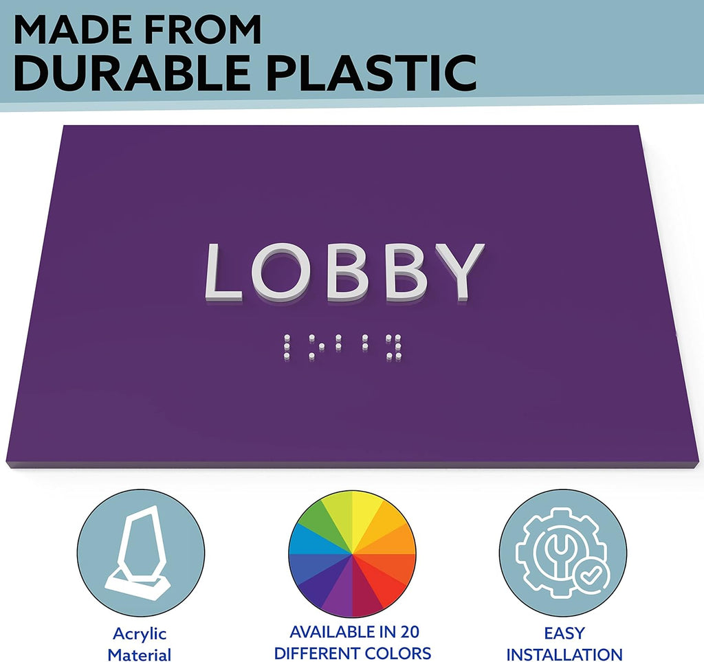 6" X4" Lobby Sign - Tactile Graphics Grade 2 Braille Text Reception Area Sign| Utility ADA Compliant Wall Mount Plastic Signs For Hospital, Offices, Businesses & Apartments