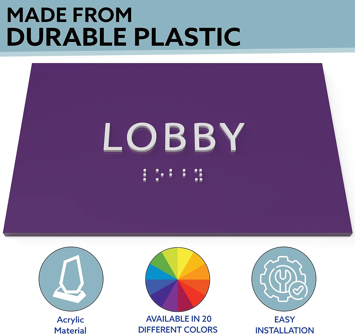 6" X4" Lobby Sign - Tactile Graphics Grade 2 Braille Text Reception Area Sign| Utility ADA Compliant Wall Mount Plastic Signs For Hospital, Offices, Businesses & Apartments