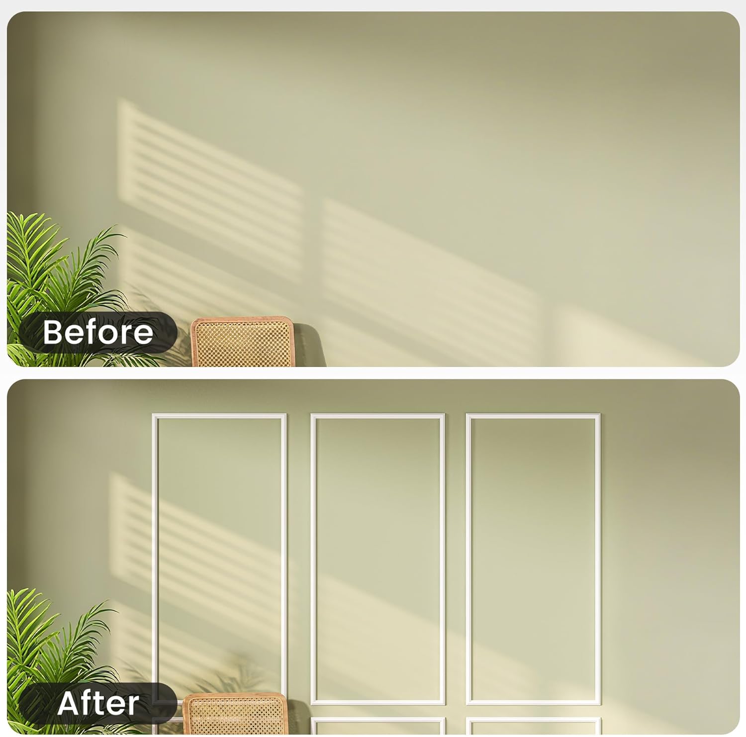 Peel and Stick Wainscoting Panels Kit, 3 Sets 54''x24'' Premade Wall Molding Peel and Stick Panels for Interior Wall Trim, Easy DIY Wainscoting Panels Peel and Stick Decor