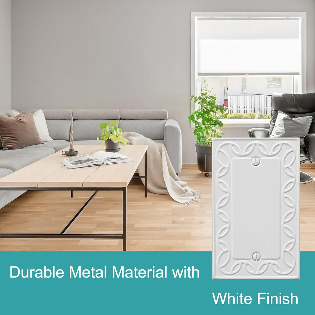 Single Blank Light Switch Cover NovaBloom Metal Wall Plate, 4-Pack White 1 Gang, Light Switch Cover Outlet Cover Decorative Wallplate, Durable