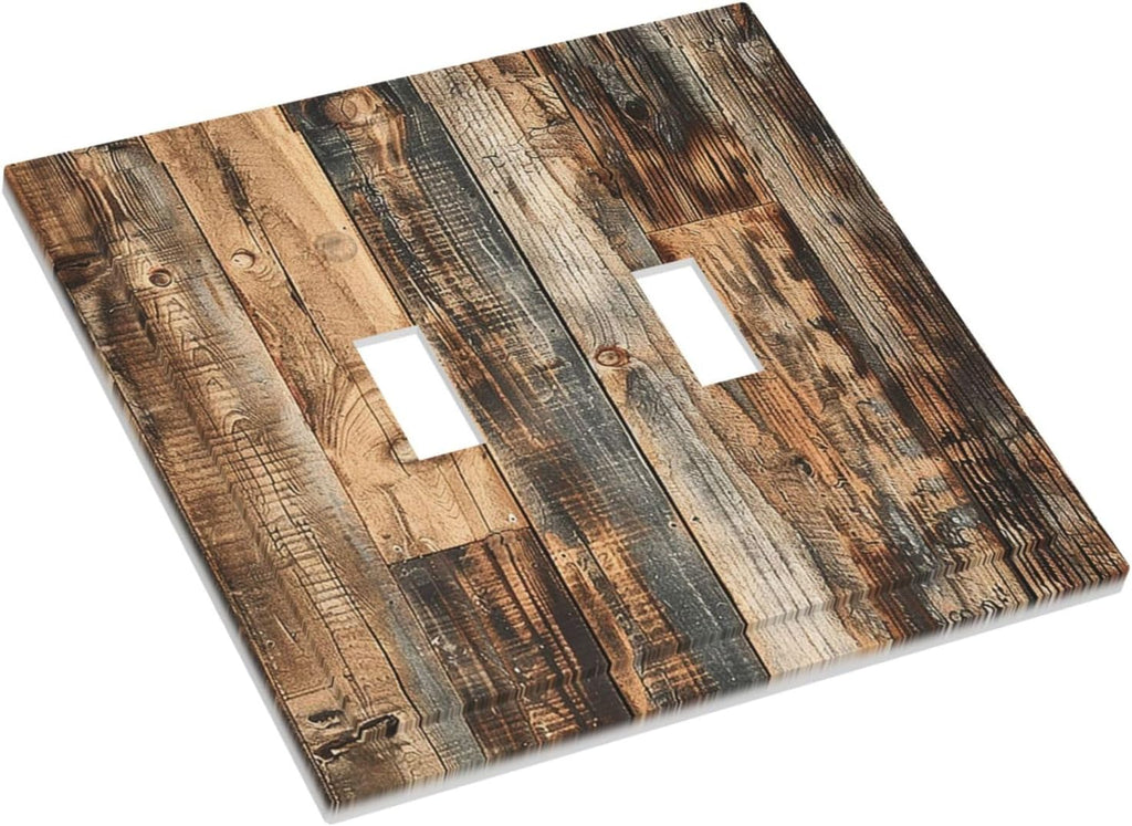 Decorative Switch Plates Rustic Brown Wood Pattern Splice Plank 2 Gang Double Toggle Outlet Light Switch Cover Wall Plate Electrical Faceplate For Farmhouse Cabin Decor