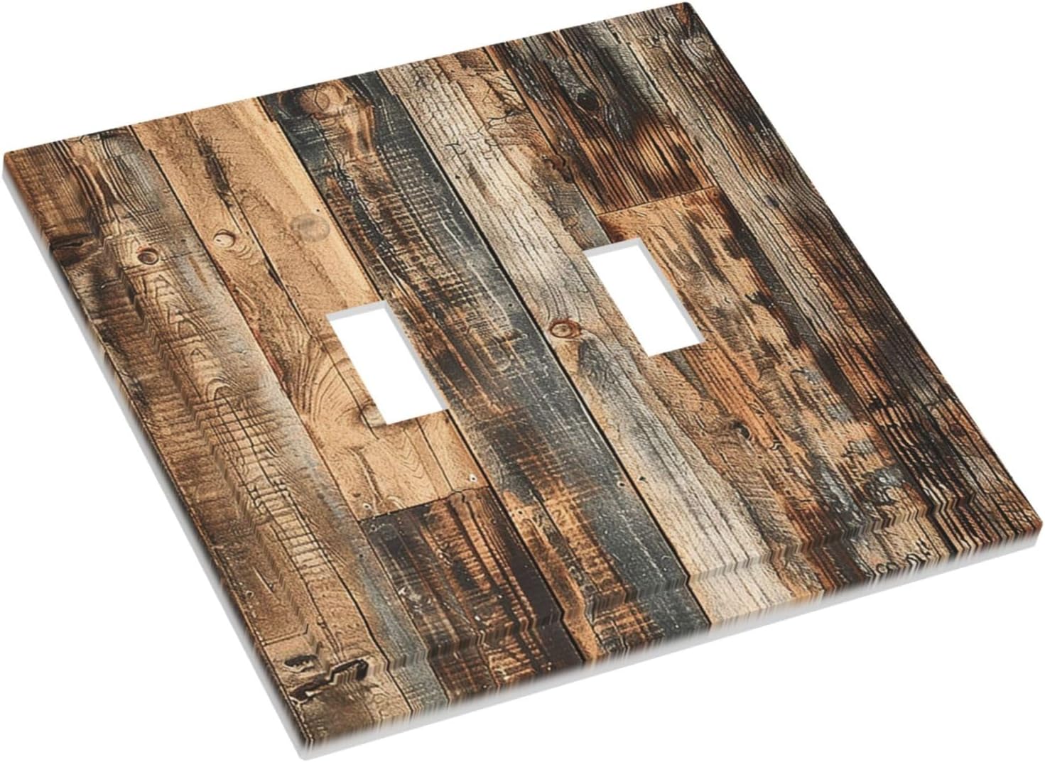 Decorative Switch Plates Rustic Brown Wood Pattern Splice Plank 2 Gang Double Toggle Outlet Light Switch Cover Wall Plate Electrical Faceplate For Farmhouse Cabin Decor