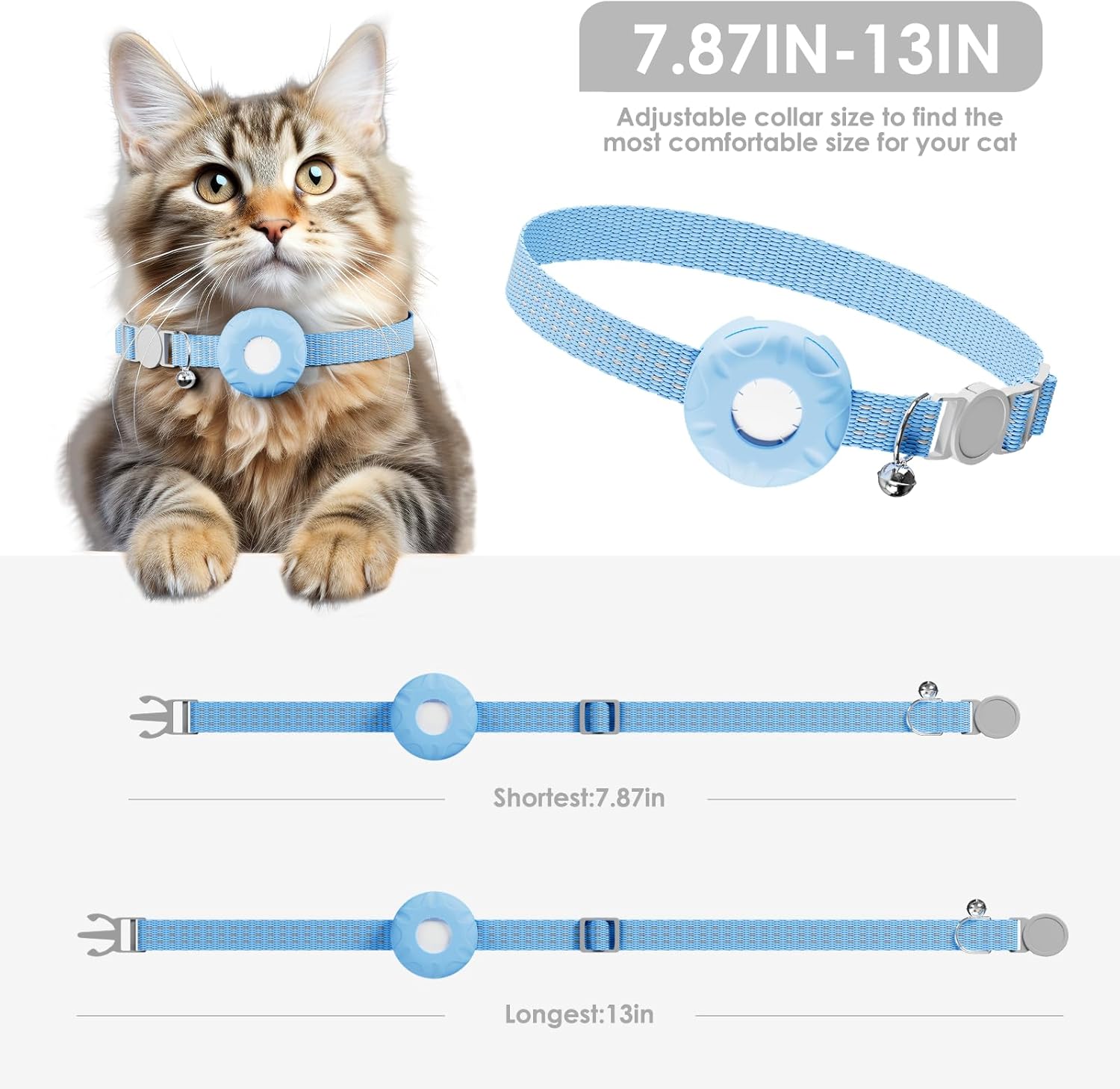 Cat GPS Tracker for Cats, Waterproof, Cat GPS Tracker Collar with Safety Elastic Buckle, Compatible with Apple Find My App (Only iOS), No Monthly Fee, Blue