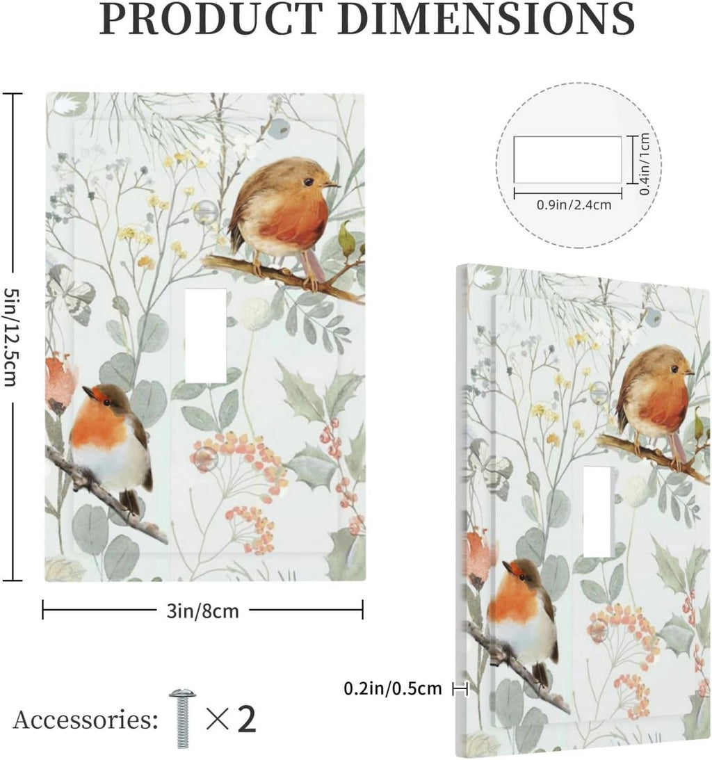 Decorative Light Switch Cover Red Floral Berries Colorful Bird Plant 1 Gang Single Toggle Device Electrical Faceplate Switchplates Decorator Outlet Wall Plate For Bed Room Living Room