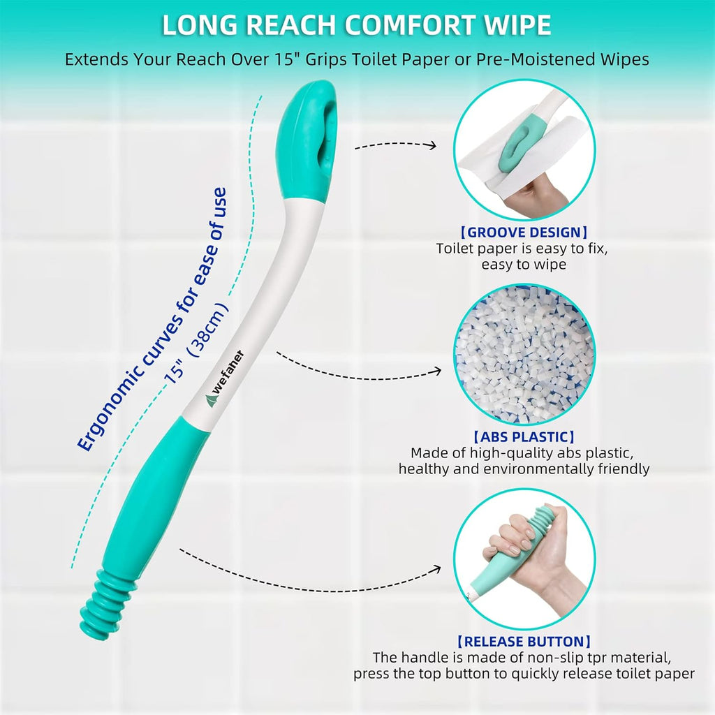 Toilet Aids Wiping Long Reach （2 Pack） Comfort Wipe Wand Bottom Buddy Toilet Self Tissue Aids for Toileting, Self Help Wipe Butt for Fat People，Limited Mobility,Elderly, Pregnancy,with hooks.