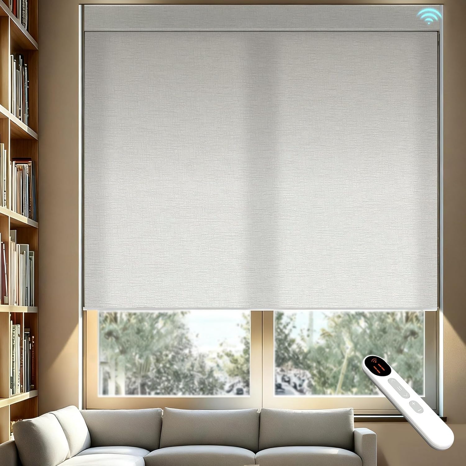 Smart Motorized Blinds – 70% Blackout Roller Shades with Remote, Alexa/Google Home/Siri Control, Matter Compatible, Wireless Rechargeable Battery, Custom Sizes for Windows & Sliding Doors
