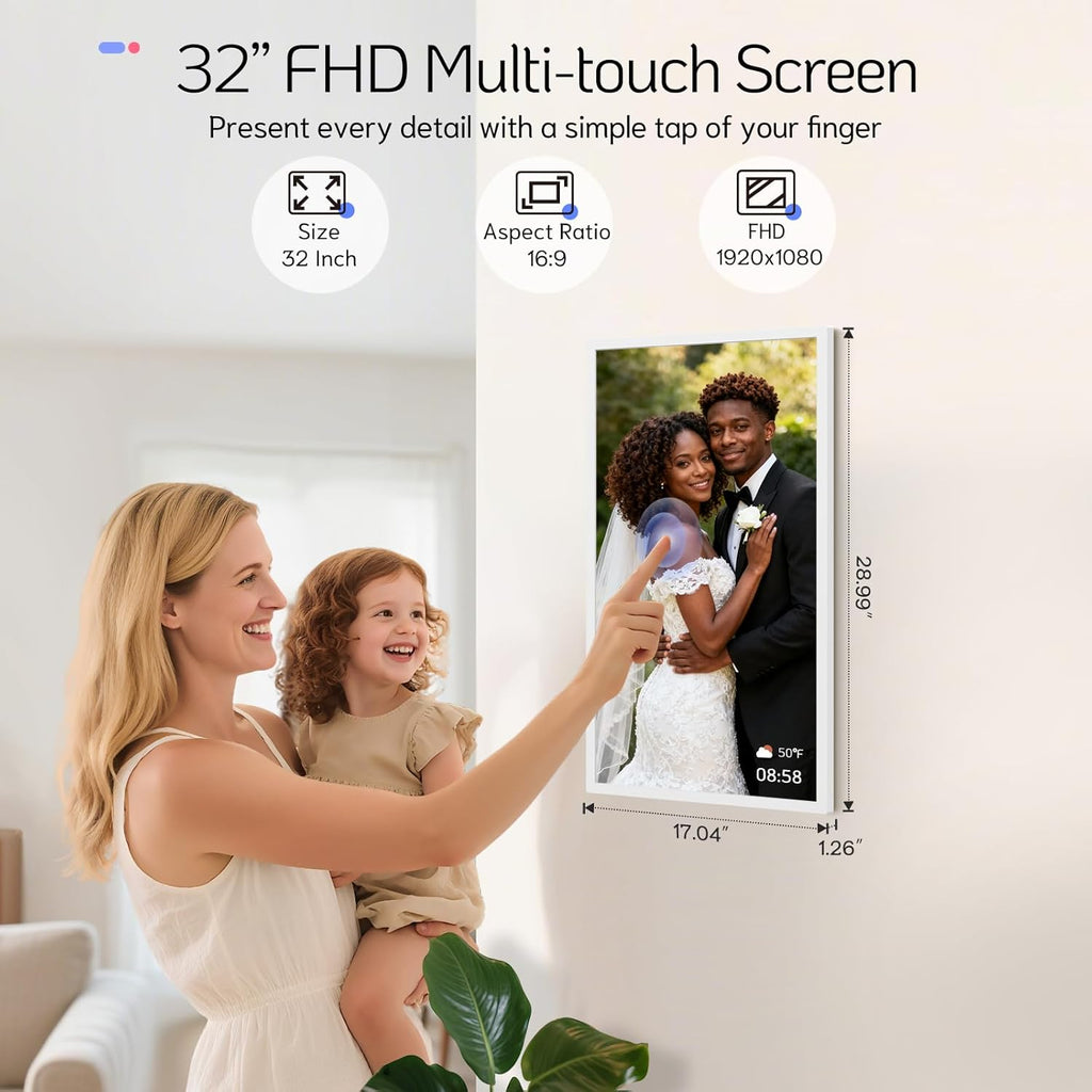 NexFoto 32 Inch Touchscreen Large Digital Picture Frame, 64GB WiFi Electronic Photo Frame, Add Photos from Google Photos, Easy to Share Videos, Gifts for Christmas/Mom/Grandparents, White