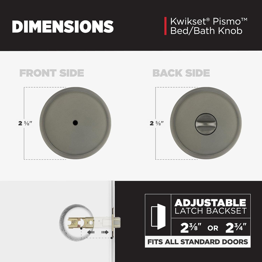 Kwikset Pismo Interior Round Privacy Door Knob with Lock, Door Handle for Bathroom and Bedroom, Gunmetal Keyless Turn Lock Doorknob