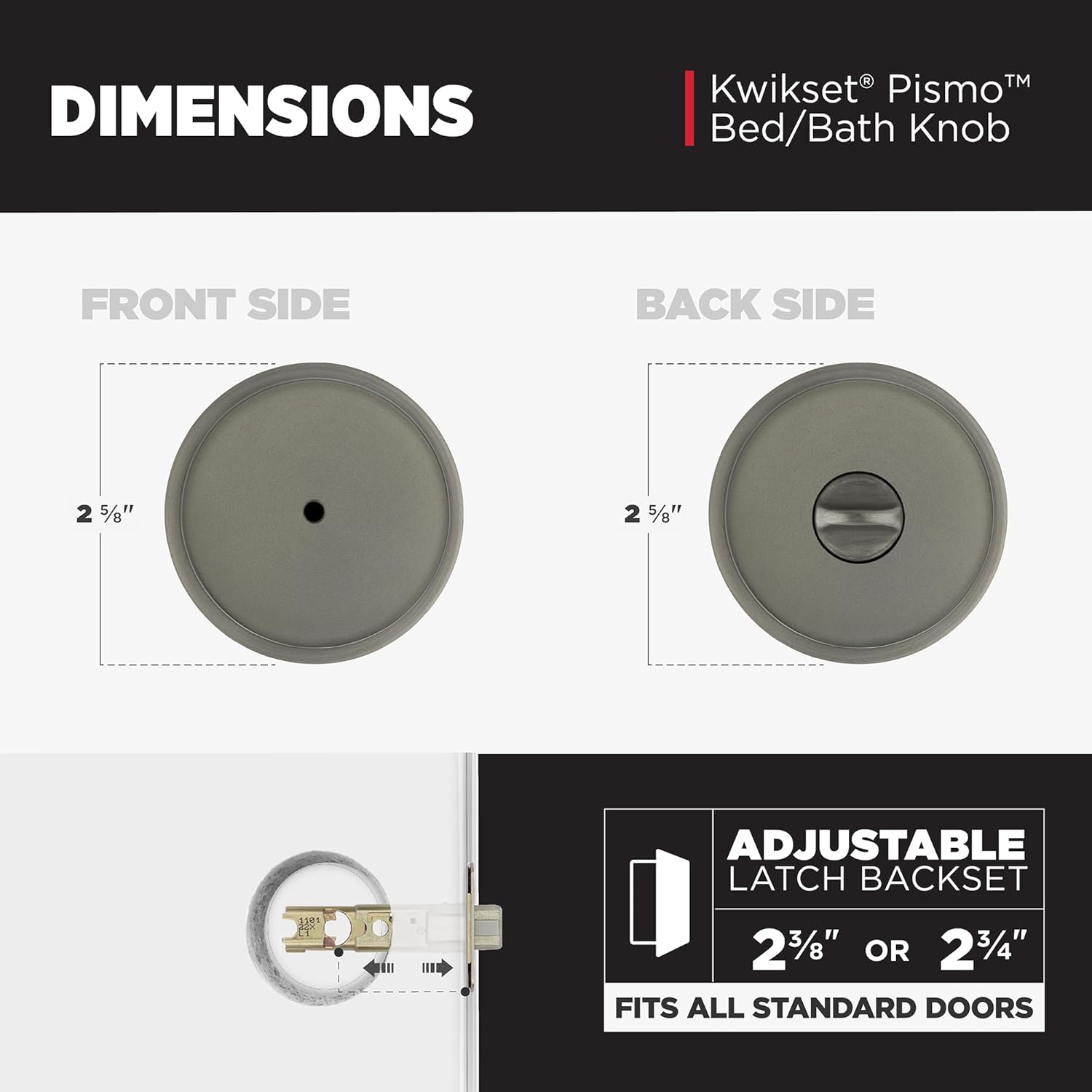 Kwikset Pismo Interior Round Privacy Door Knob with Lock, Door Handle for Bathroom and Bedroom, Gunmetal Keyless Turn Lock Doorknob