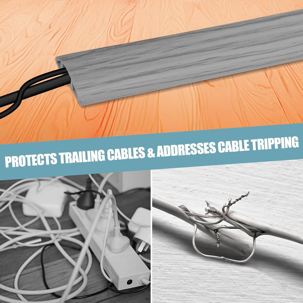 Floor Cord Cover Self Adhesive Cord Hider,20FT Cable Management, Extension Strip Protector for Wires, Prevent Cable Trips for Offices, Gyms, Exhibitions Cavity:0.39"(W) x 0.27"(H) Gray Wood