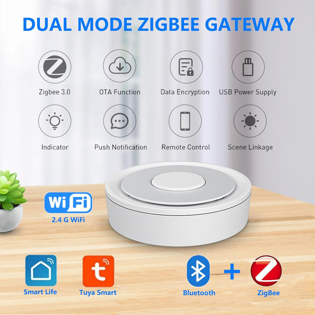 ZigBee Gateway and Bluetooth Hub, Only for Tuya Protocol Product, Dual Mode ZigBee Gateway, Wireless Smart Home Bridge Support Tuya Devices Remote Control, Gateway Hub Support Voice Control via Alexa