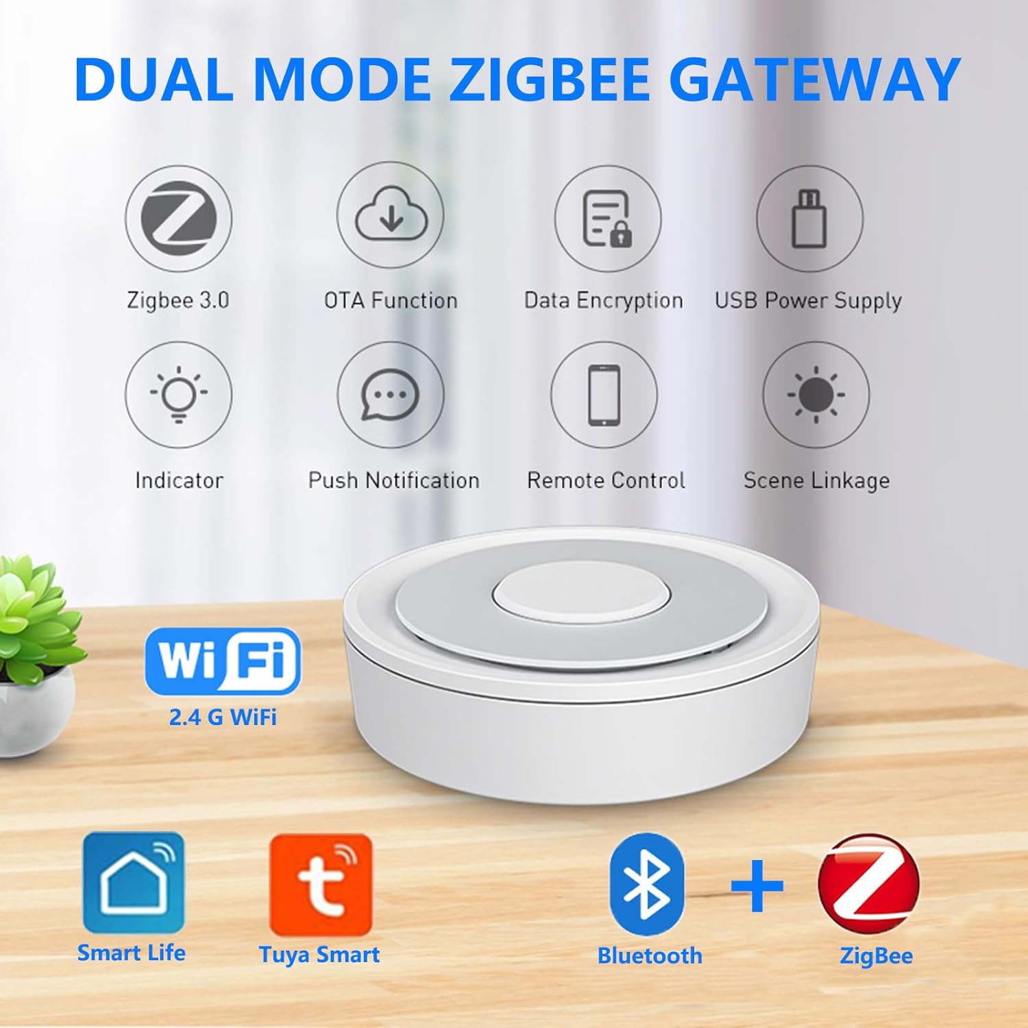 ZigBee Gateway and Bluetooth Hub, Only for Tuya Protocol Product, Dual Mode ZigBee Gateway, Wireless Smart Home Bridge Support Tuya Devices Remote Control, Gateway Hub Support Voice Control via Alexa