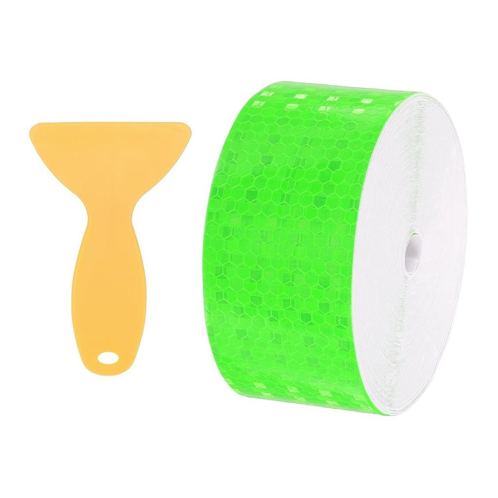 PATIKIL 2 Inch x 82 ft Reflective Tape, 1 Roll Waterproof Self Adhesive High Visibility Caution Warning Safety Tape Reflector with Scraper for Trucks Trailers Cars, Green