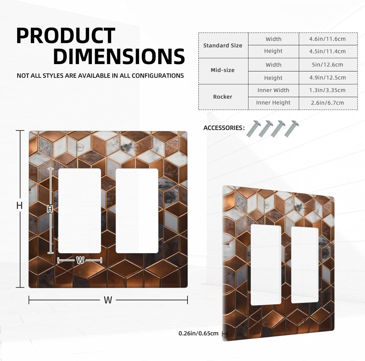 Brown Abstract Luxury Modern Geometric Cubic Marble 2 Gang Double Rocker Decorative Light Switch Covers Electrical Faceplate Switch Plates for Bathroom Kitchen Home