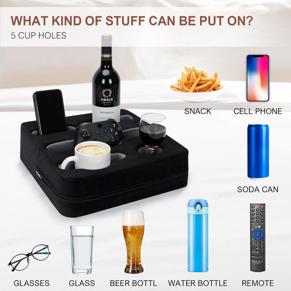 Couch Cup Holder Pillow - Sofa Cup Holder | Couch Caddy, Couch Drinks Remotes Holder for Cups, Headphones, Snacks, and Phones | Use it on Car, Pack, Beach, RV, and More (Black)