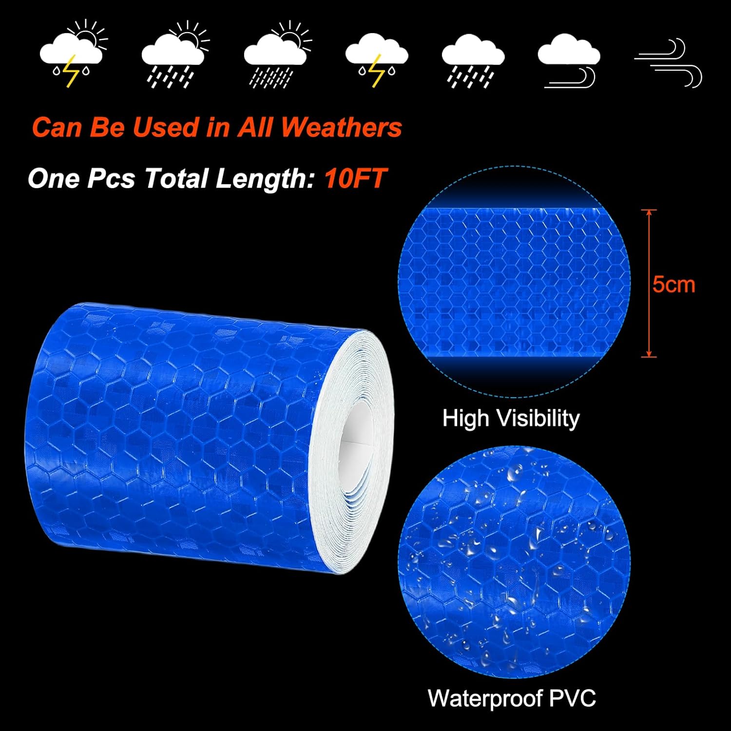PATIKIL 2 Inch x 10 ft Reflective Tape, 1 Roll Waterproof Self Adhesive High Visibility Caution Warning Safety Tape Reflector with Scraper for Trucks Trailers Cars, Blue