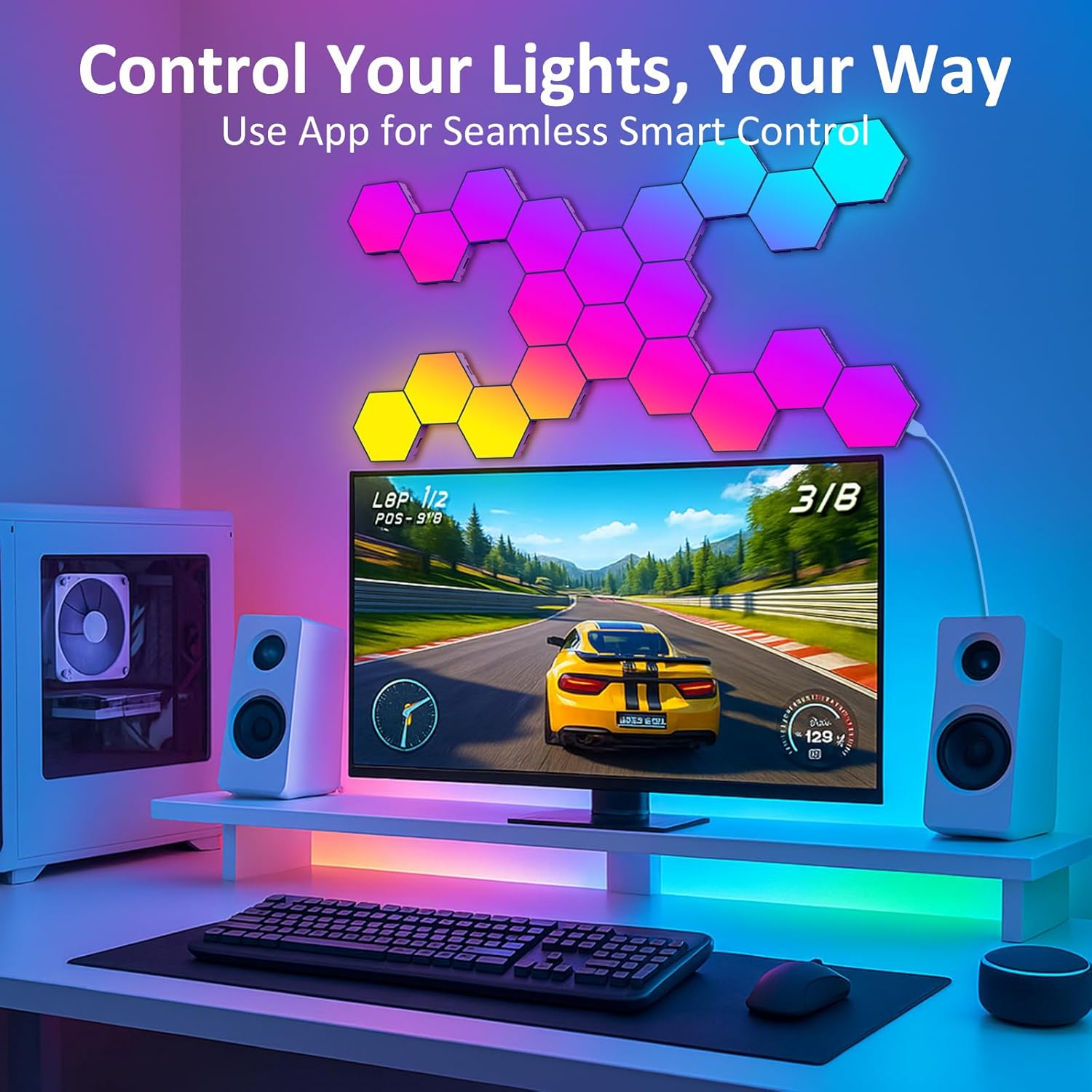 12 Pack Hexagon LED Wall Light Panels – RGB Smart Lights with APP & Remote, Music Sync Honeycomb Design – Modular Gaming Wall Decor for Bedroom, Kids Room, and Living Room