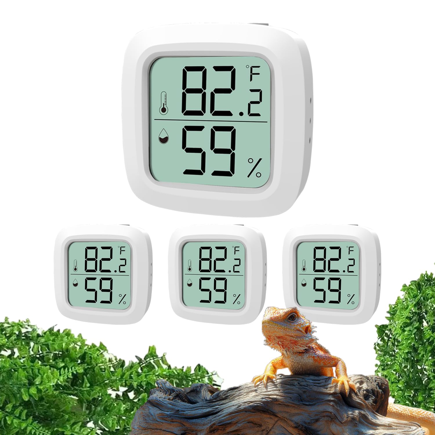 4-Pack Reptile Thermometer and Hygrometer – Digital LCD Temp & Humidity Meter for Bearded Dragon, Snake, Lizard Tanks, Incubation Boxes, Plant Terrariums & Indoor Use