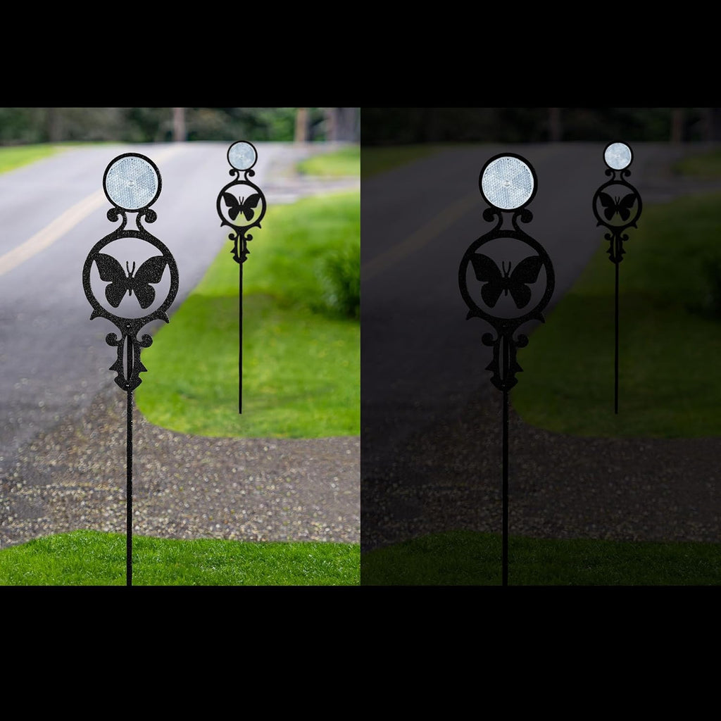 Touch of Class Pathways Reflective Driveway Marker Stake Set of Two for Outdoor Use | Butterfly Emblem Design | Personalized Tall Reflector Set of 2 | Black Durable Finish