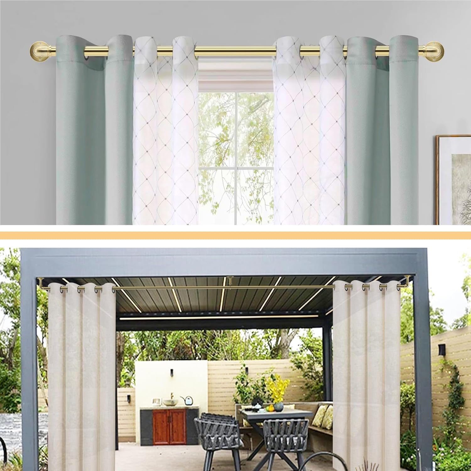 Brushed Gold Curtain Rods 18 to 45 in,Wraparound Curtain Rods,Adjustable Length,1 in Diameter Pipe,Wall or Ceiling Mounted,for Bedroom and Living Room (Brushed Gold 18” to 45”)