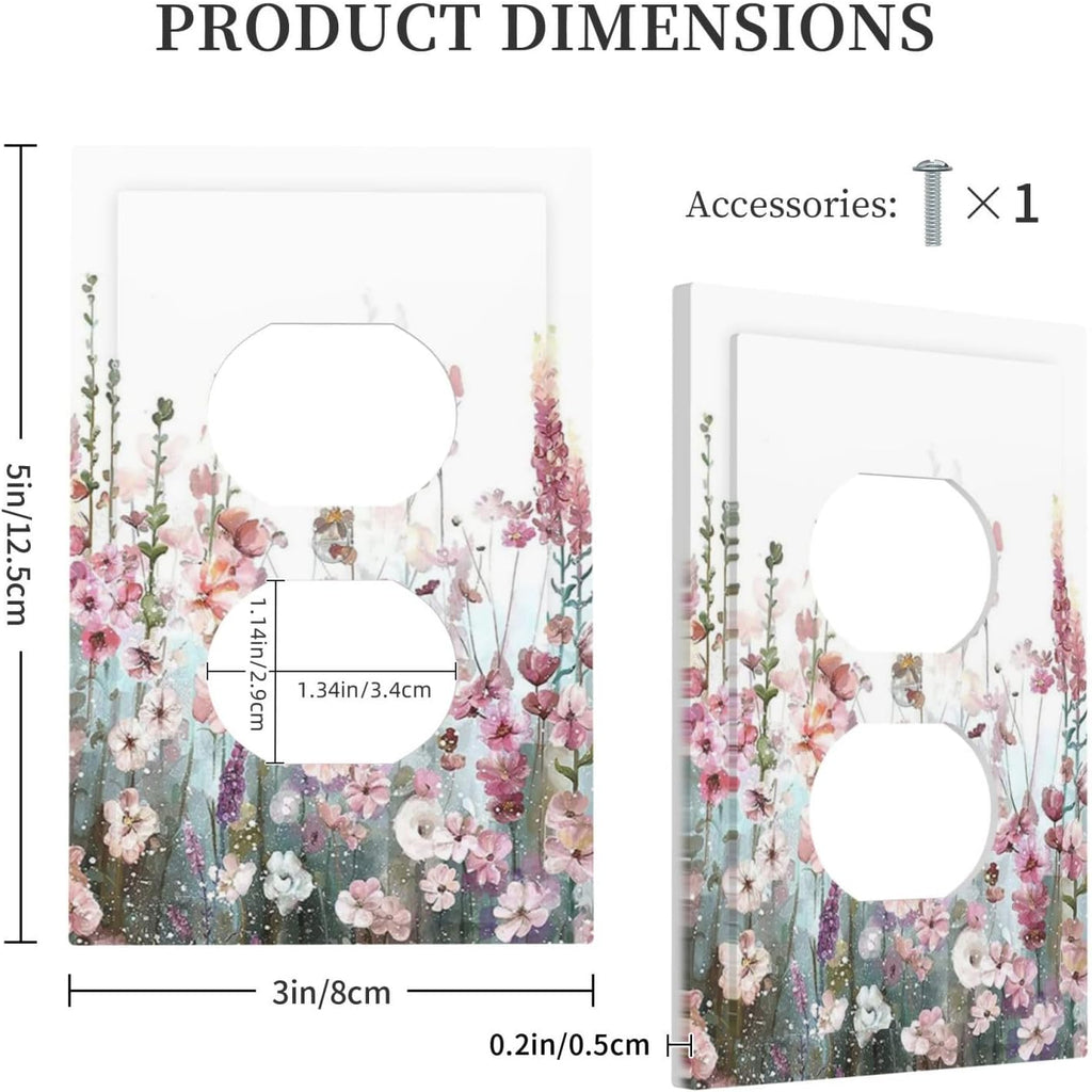 Colorful Flowers Pink Floral Watercolor Plant Outlet Covers 1 Gang Duplex Light Switch Cover Decorative Switch Plates Electrical Receptacle Faceplate Wall Plate for Bed Room Living Room Decor