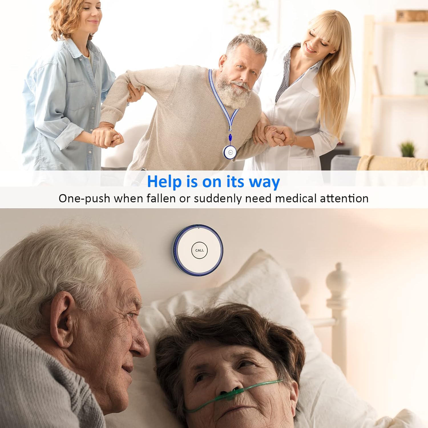 Caregiver Pager, Wireless Call Button for Seniors/Elderly at Home, 2 SOS Button + 2 Receiver Medical Life Alert System, Emergency Panic Call Bell, Help Alarm for Nurse Calling & Patient Assistance