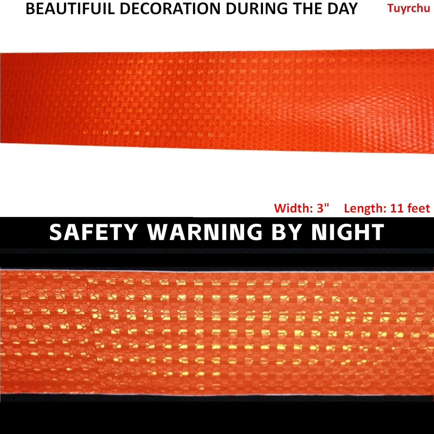 Orange Reflective Tape Outdoor Waterproof 3 inch, High Visibility Industrial Marking Tape, Safety Adhesive Stickers (11 feet)