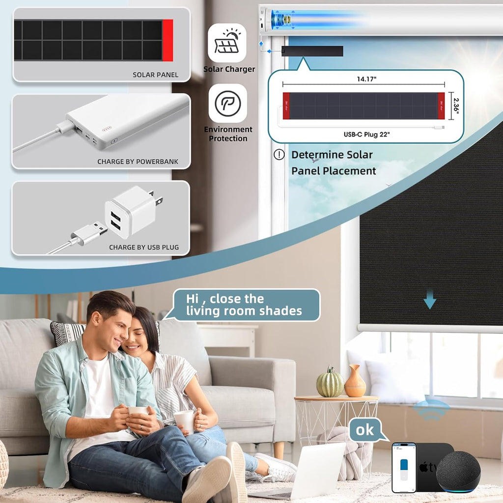 SmartWings Motorized Roller Blinds Work with Matter Homekit Z-Wave Thread Alexa Google, 100% Blackout Smart Window Shades for Bedroom, Cordless Remote Control Customized 16"-110" W, Eclipse Black