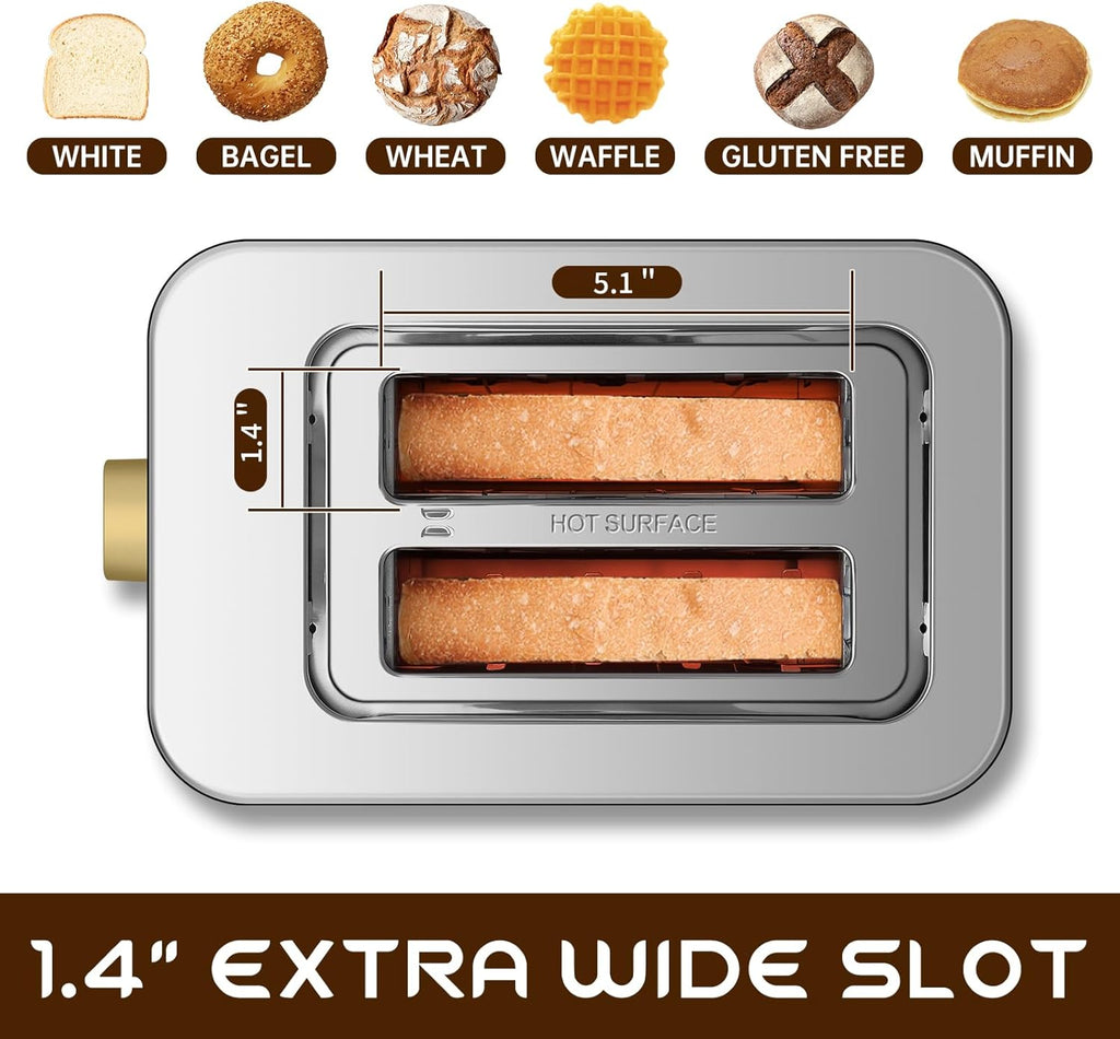SEEDEEM Toaster 2 Slice, Touch Control Screen, Smart Stainless Toaster, 6 Shade Setting, 6 Bread Selection, Countdown, Removable Crumb Tray, 900W, Matte Black