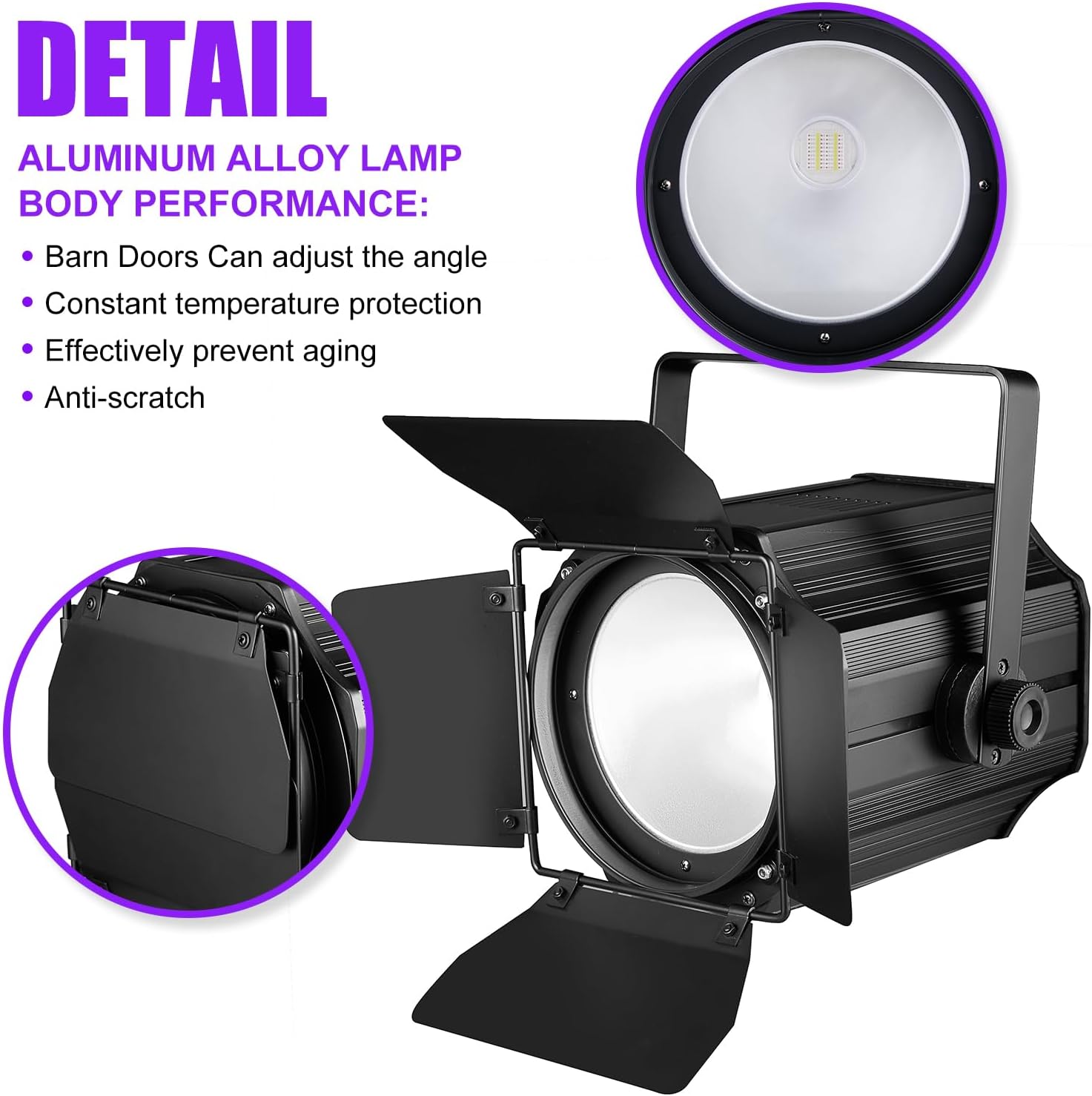COB Stage Lights with Barn Doors, COB Par Light 200W LED RGBWAUV DMX512 Master-Slave Sound DJ Lighting Spotlight Fresnel for Church Concert Wedding (6-Colors Style, 2)