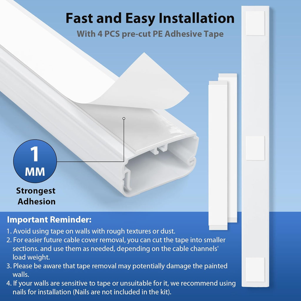Cord Cover Wall 32in, TV Cord Hider for Wall Mounted TV, Large Cable Hider Kit for 3-6 Cords, Wire Management Raceway, White Wire Hider Concealer, 2 x L15.8in, W1.5in H0.75in