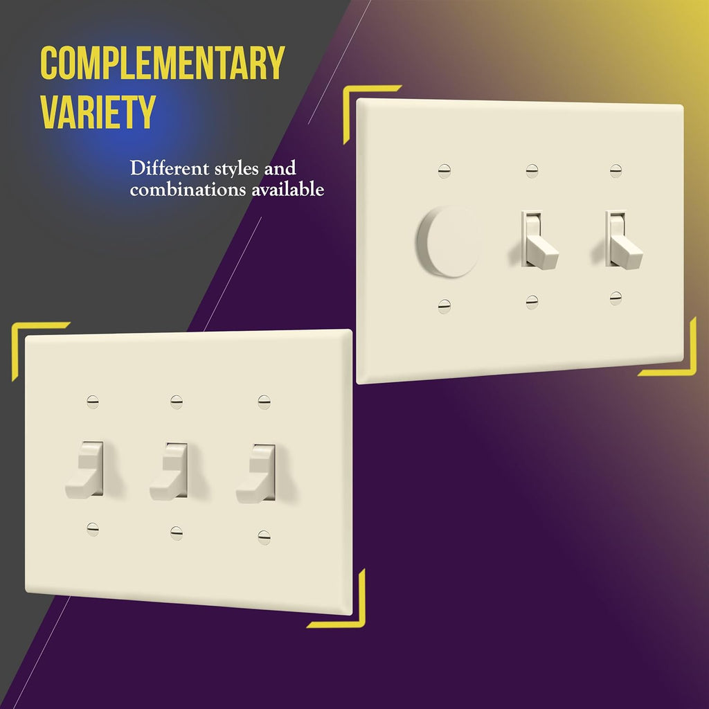 ENERLITES Triple Light Switch Wall Plate, Toggle Switch Plate, Gloss Finish, 3-Gang Mid-Size 4.88" x 6.77", Unbreakable Polycarbonate Thermoplastic, UL Listed, 8813M-LA, Light Almond