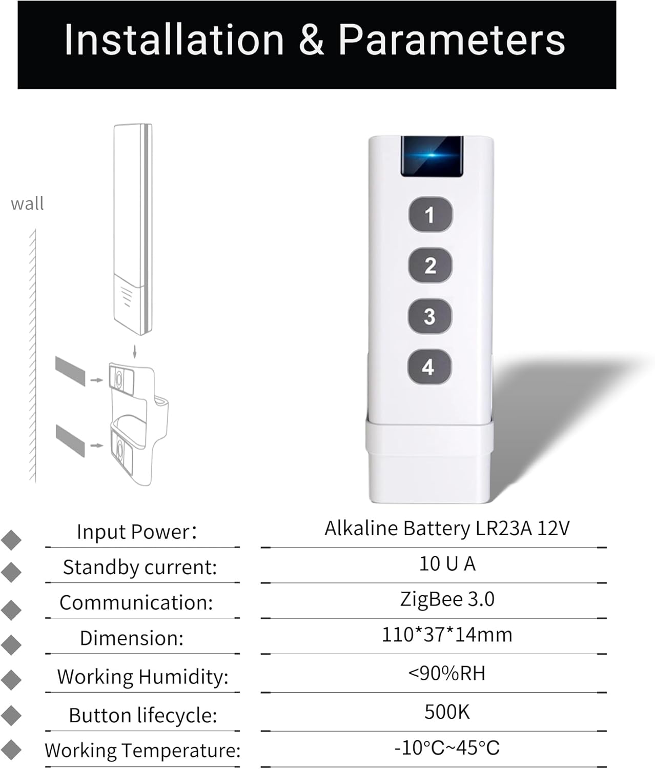 Zigbee 3.0 Smart Remote Button - 4-Mode Smart Controller, Works with Tuya Smart (Zigbee Hub Is Required)