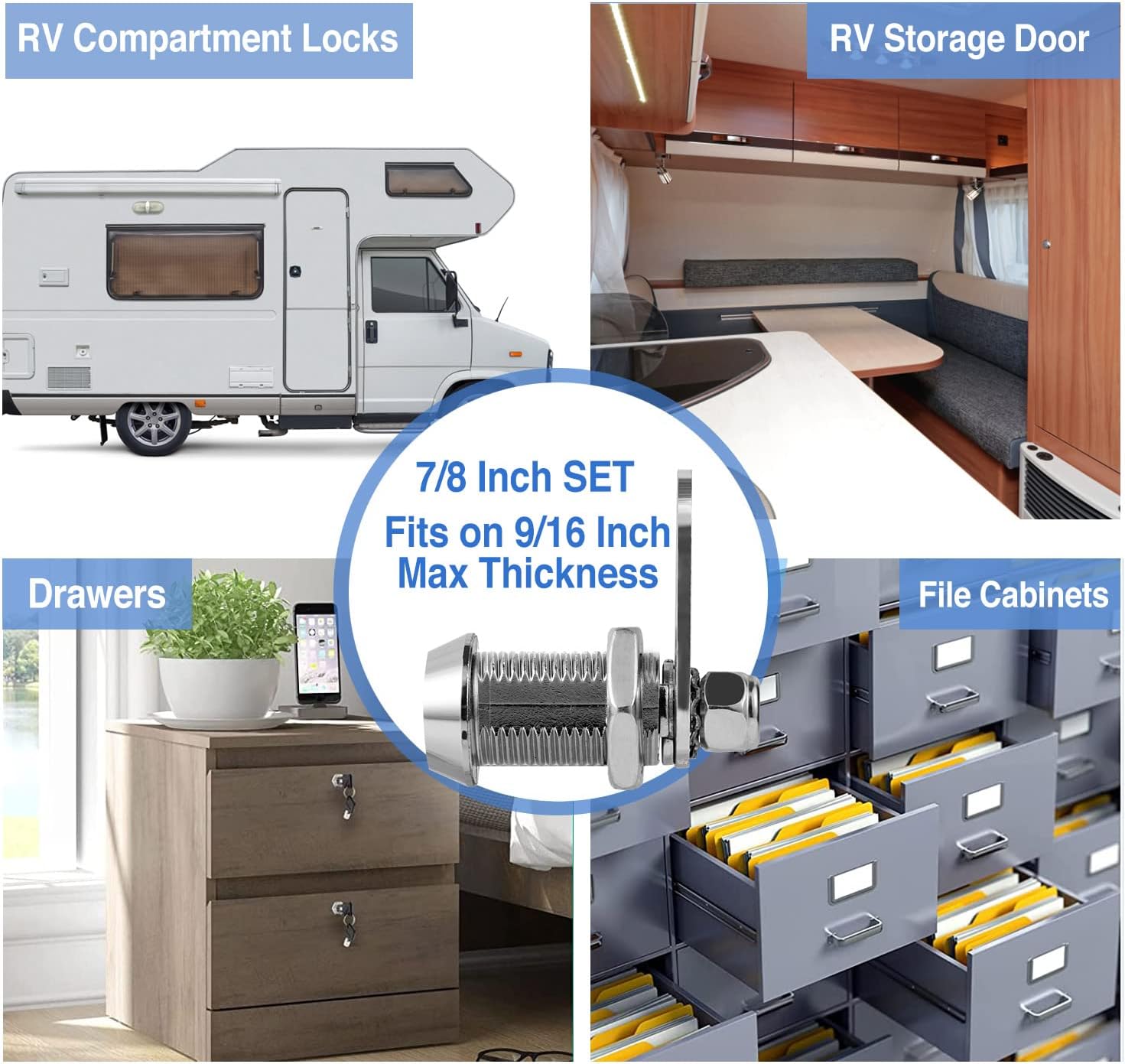 RV Storage Locks - Keyed Alike, 7/8' Fits 9/16' Max Door Thickness, Camper Trailer Cabinet Locks (2Pack)