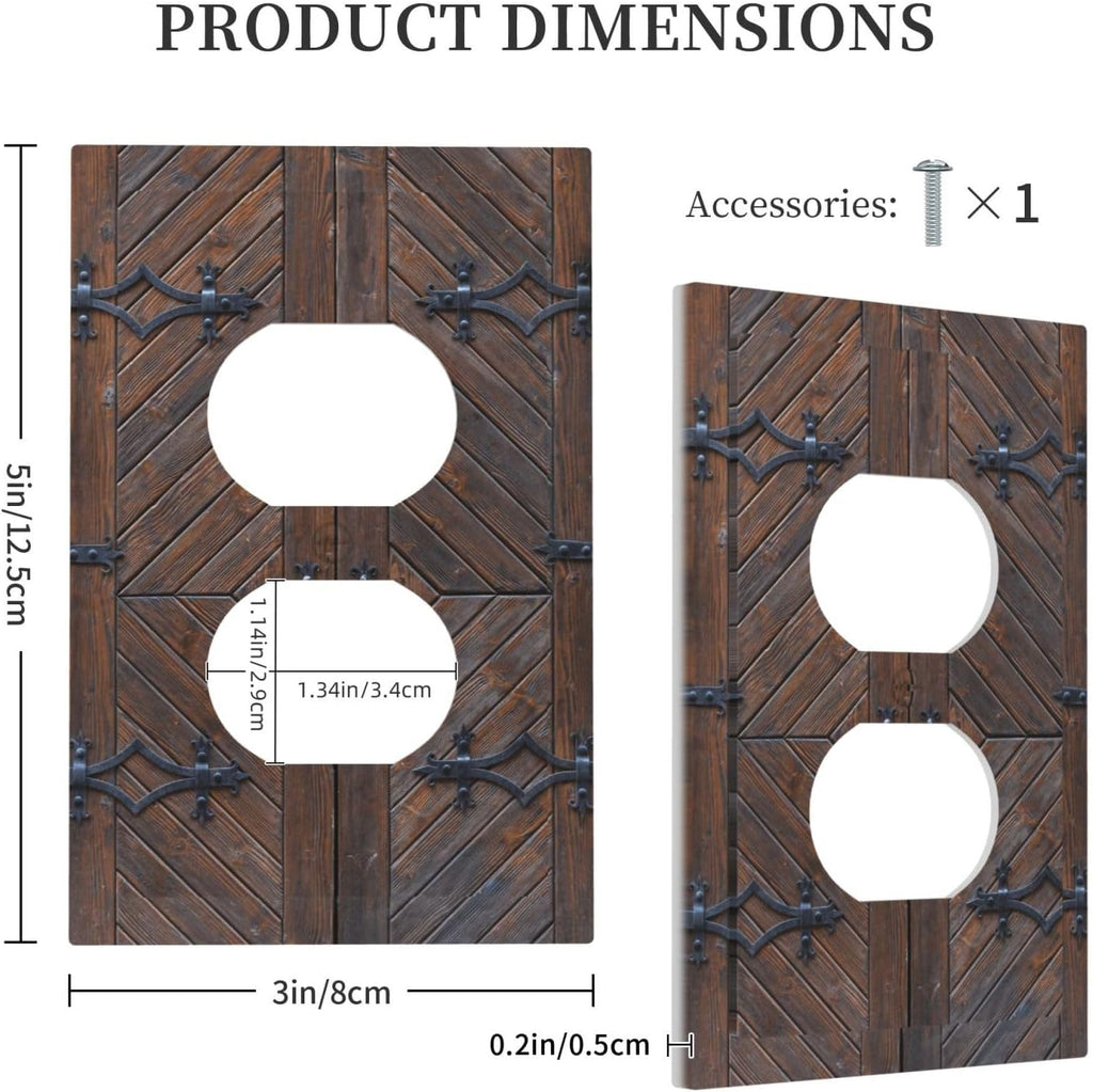 Decorative Outlet Covers Vintage Brown Wood Barn Door 1 Gang Duplex Light Switch Cover Plate Unique Wall Plate Electrical Switch Plate Covers for Farmhouse Home Decor （2 Pack）