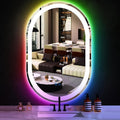 THEKLA 20 x 32 Inch Oval LED Vanity Mirror with Lights Smart Dimmable 3 Color+ Rainbow RGB Color Changing Backlit 32" Oval Lighted Mirror for Bathroom Wall Horizontal/Vertical Mount Anti-Fog