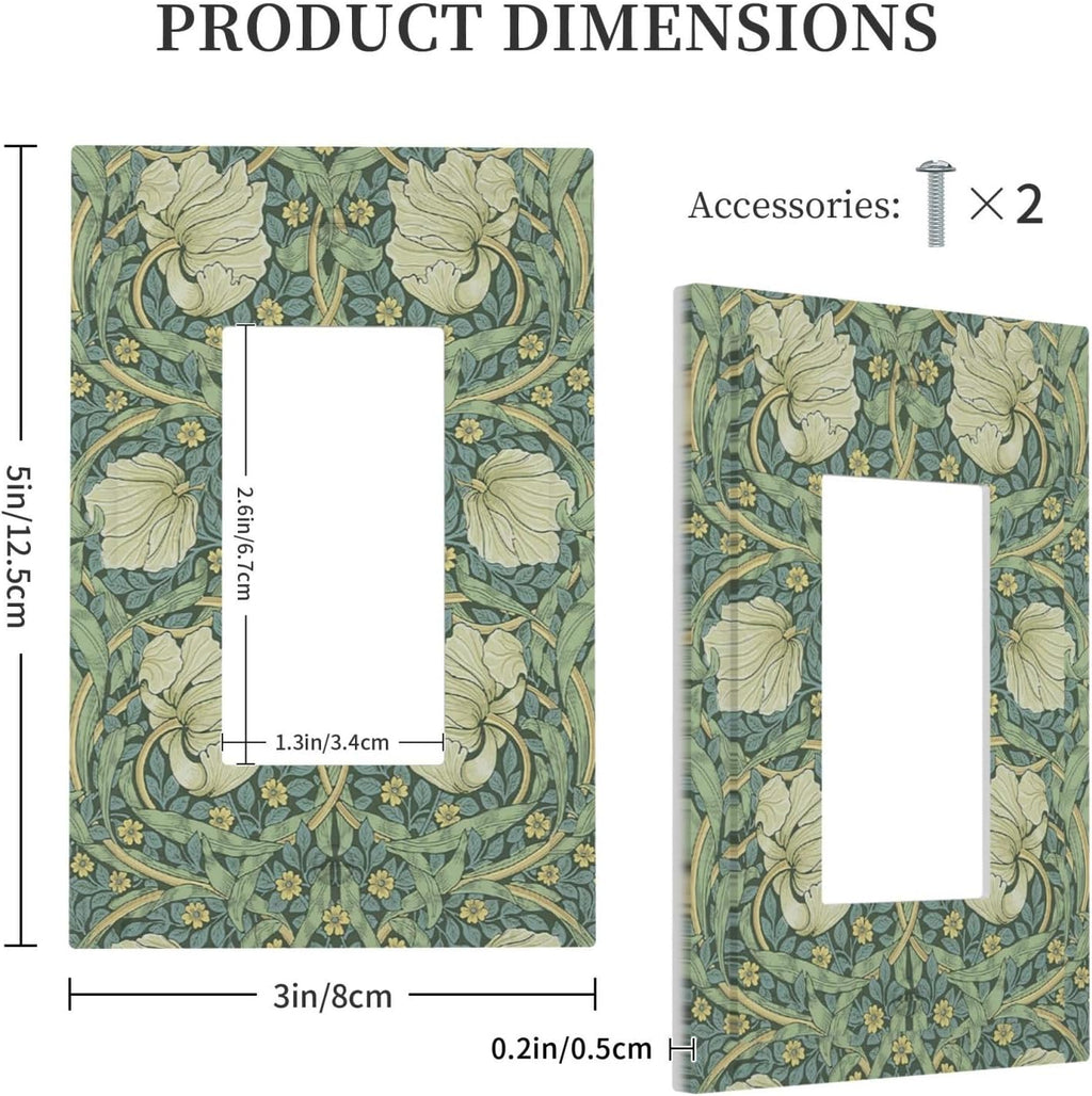 Decorative Outlet Covers Vintage Floral Plant Sage Green William Morris 1 Gang Single Rocker Light Switch Cover Plate Wall Plates GFCI Faceplate for Bedroom Home Decor