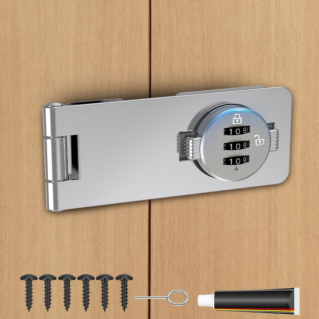 Keyless Cabinet Combination Lock 3-Digit Password Twist Knob Hasp Latch Durable Zinc Alloy Keyless Lock for Doors, Cabinets,Drawers, Closets & Fences (2 Pack, Silver)