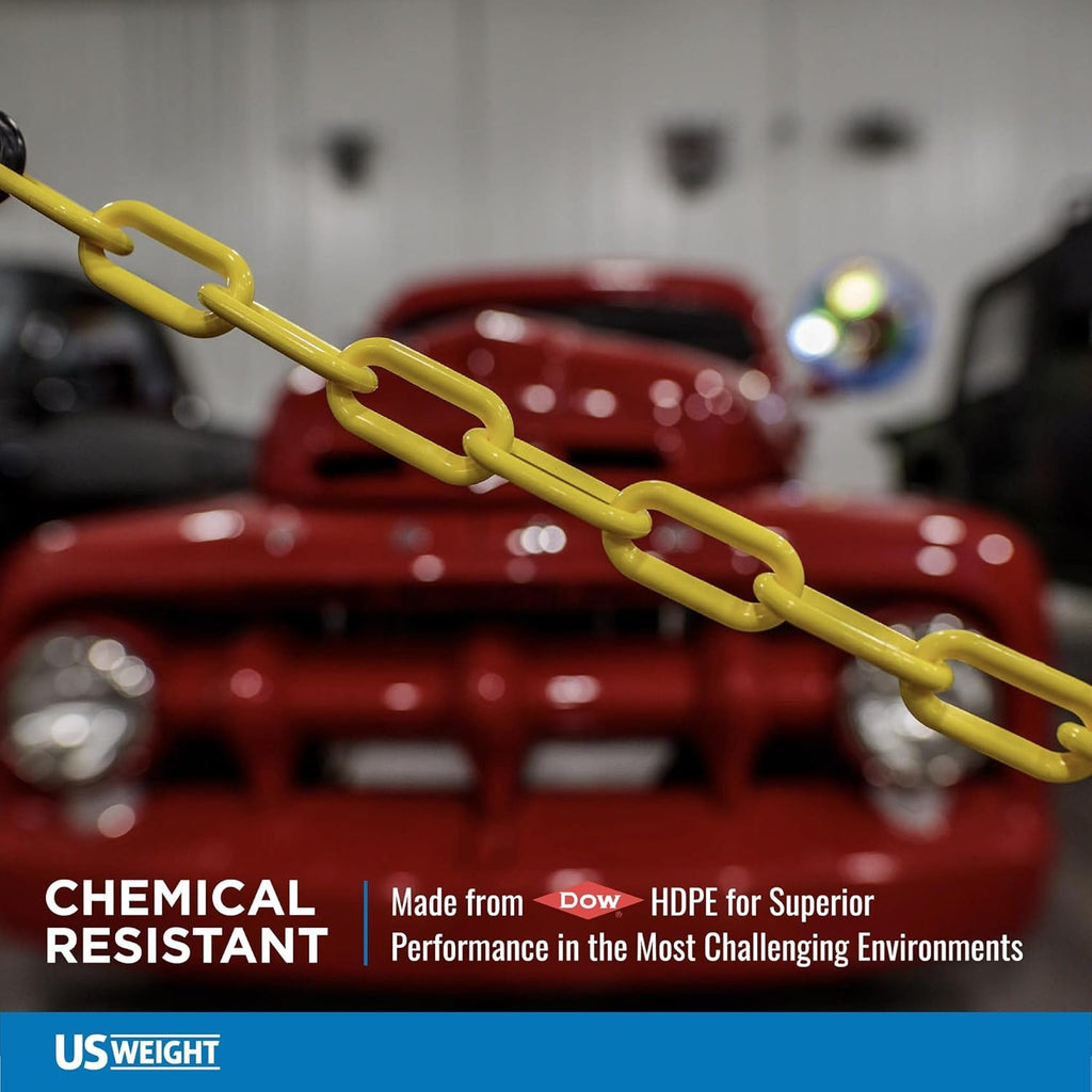US Weight (Made in USA) 2" x 50' Red Plastic Safety Chain ft. SunShield UV Resistant Technology