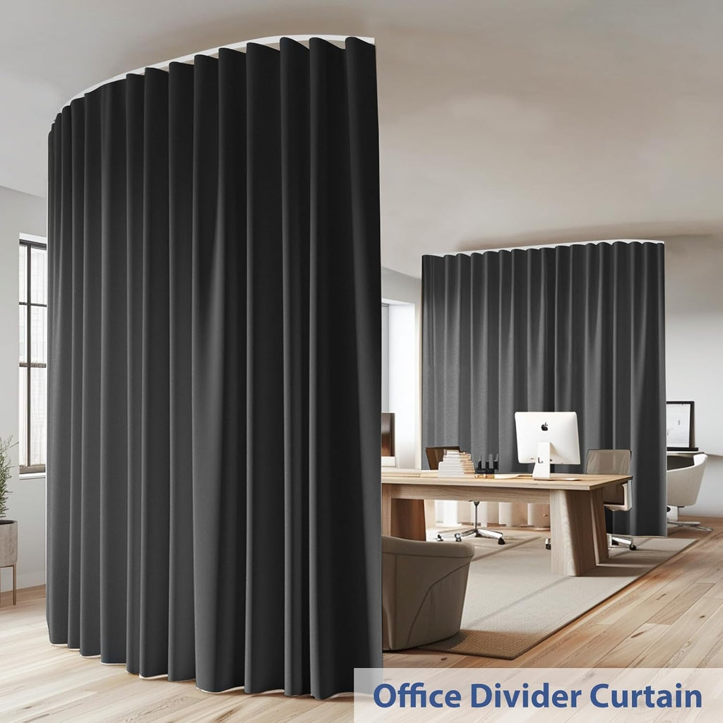 Room Divider Ceiling Mounted Curtains Track Sets Extra Wide Blackout Curtain Flexible Tracks for Bedroom Privacy Partition Separator, 1 Panel Black Drape and White Rail, W8.3 x H10ft