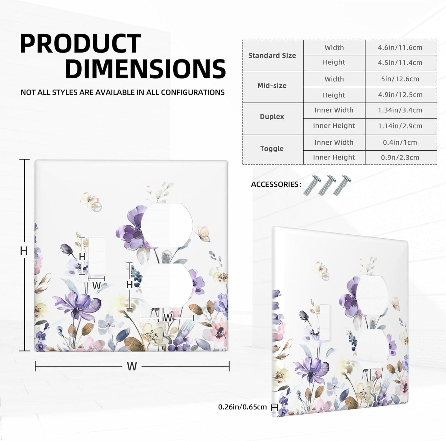 Wallplates Purple Floral Lilac Watercolor Flower Leaves Butterfly Wildflower 1 Toggle 1 Duplex Switch Plate Electrical GFCI Faceplate Decorative Light Switch Covers for Bedroom Home Decor