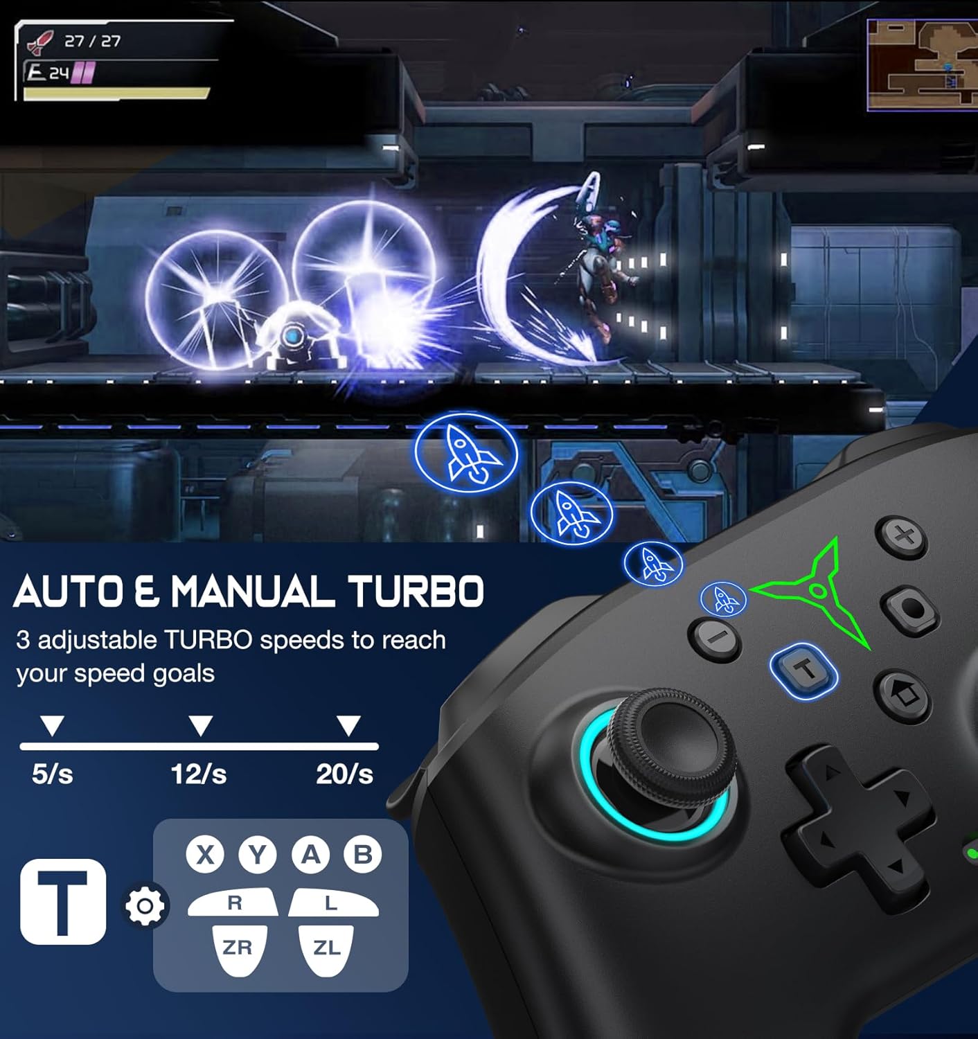 Switch Controller, Wireless Switch Controller Compatible with Switch Controller/Switch 2/Switch Lite/OLED, Wireless Switch Controllers Work with iOS/Android/PC with RGB Light, Programmable, TURBO & Wakeup